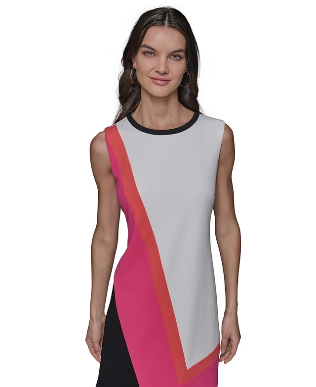 silhouette a line dress Jovani 07012 - Tea-Length Stretch Scuba A-Line Dress - Short Sleeves, Bow Accents, Seams, Back Zipper Closure 0 / Fuchsia