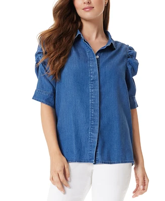 Sam Edelman Women's Ruched Puff-Sleeve Denim Top