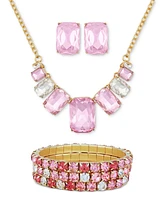 Guess Gold-Tone Mixed Stone Statement Necklace, Drop Earrings & 3-Pc. Stretch Bracelet Set