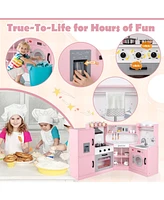 Corner Play Kitchen Toddler Playset with Range Hood, Ice Maker, Microwave