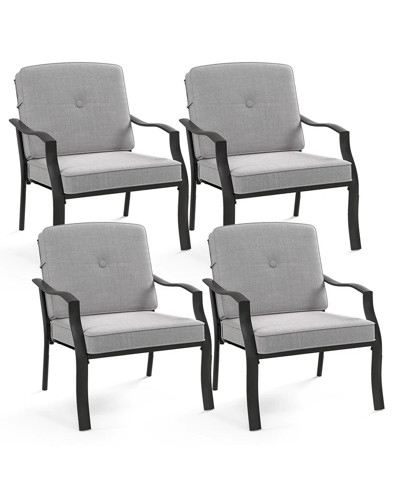 4 Pcs Patio Metal Chairs Outdoor Dining Seat Heavy Duty with Cushions Garden