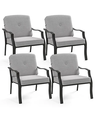 4 Pcs Patio Metal Chairs Outdoor Dining Seat Heavy Duty with Cushions Garden