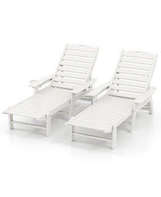 2PCS Patio Lounge Chair Chaise Adjustable Weatherproof Hdpe Cup Holder