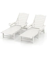 2PCS Patio Lounge Chair Chaise Adjustable Weatherproof Hdpe Cup Holder