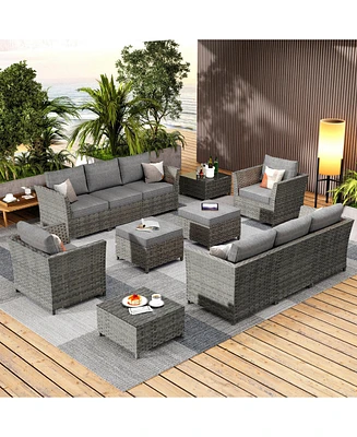 Xizzi 12 Pieces Outdoor Furniture Patio Sectional Sofa, Pe Wicker Conversation Sets with Armchairs,Ottomans and Coffee Table for Garden Poolside Backy