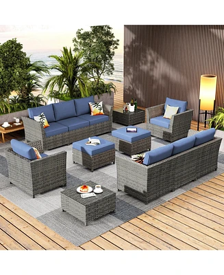 Xizzi 12 Pieces Outdoor Furniture Patio Sectional Sofa,No Assembly Required Pe Wicker Conversation Sets with Armchairs,Ottomans and Coffee Table