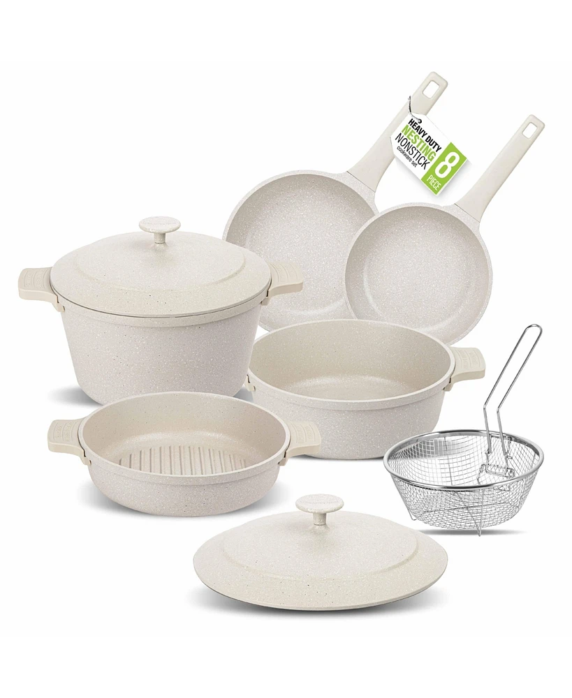 8-Piece Nesting Ceramic Coating Nonstick Cookware Set with Silicone Handle Covers