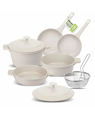 8-Piece Nesting Ceramic Coating Nonstick Cookware Set with Silicone Handle Covers