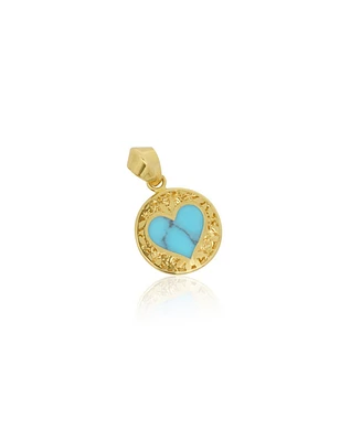 The Lovery Marbled Turquoise Lace Heart Charm 14K Gold 22 Millimeters