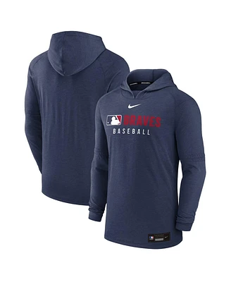 Nike Men's Heather Navy Atlanta Braves Authentic Collection Tri-Blend Performance Pullover Hoodie