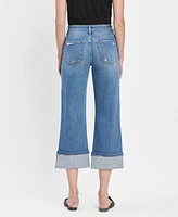 Vervet Women's High Rise Cuffed Wide Leg Jeans