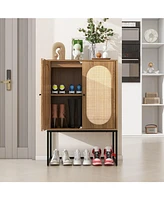 Mondawe Natural rattan 2 Door high cabinet rattan Built-in adjustable shelf