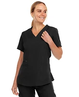 Medichic Women's Ruth 3-Pocket Multi Stitch V-Neck Scrub Top, Black