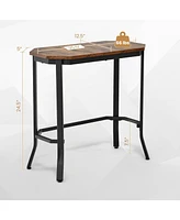 Narrow End Table with Wood Grain and Stable Steel Frame