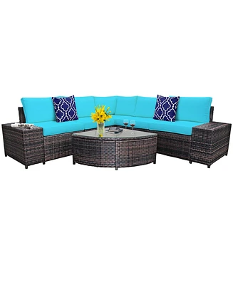 Gymax 6PCS Rattan Furniture Sectional Sofa Set w/ Cushions