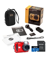 Kodak Pixpro WPZ2 16MP Full Hd Waterproof Rugged Digital Camera, Red, Bundle with 32GB Memory Card and Camera Bag
