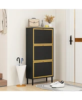 Mondawe 3 Metal Door Shoe Rack, Freestanding Modern Shoe Storage Cabinet, Metal rattan