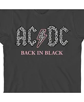 Ac/Dc Girls Back Black Gray Leopard Print Logo Crew Neck Short Sleeve