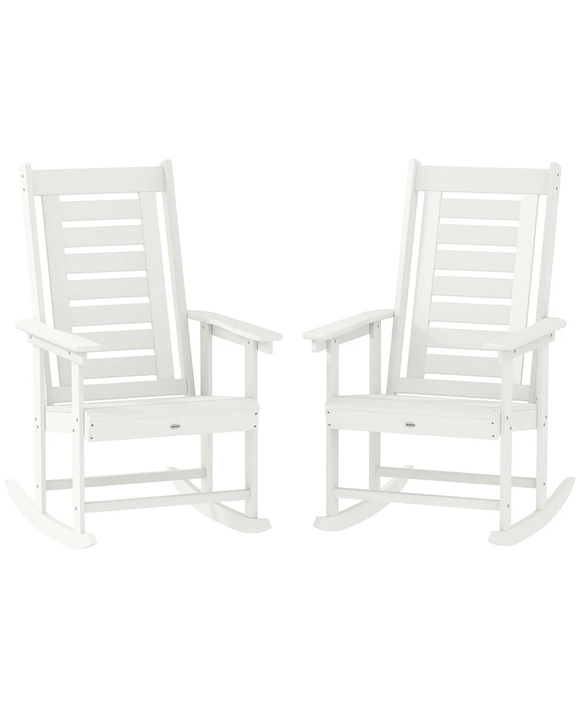 Outsunny 2 Outdoor Rocking Chairs, Hdpe High Back Patio Rockers