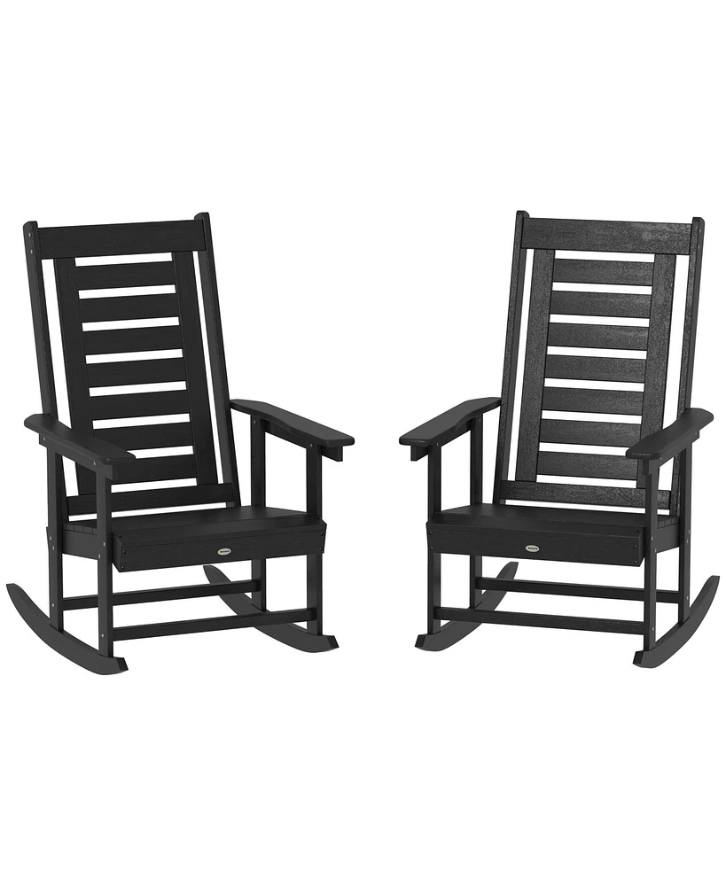 Outsunny 2 Outdoor Rocking Chairs, Hdpe High Back Patio Rockers