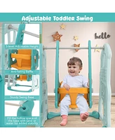 Toddler Slide and Swing Set with Extra-long Slide Height Adjustable Swing Basketball Hoop and Climber