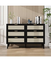 Mondawe Modern 6 Drawer Dresser Wood Cabinet (Black)