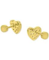 Cubic Zirconia Cluster Heart Screw Back Stud Earrings in 14k Gold-Plated Sterling Silver