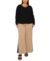 Coin 1804 Plus Textured Rib Front Seam Dolman Long Sleeve Top