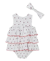 Tommy Hilfiger Baby Girls 2-Piece Logo Print Pique Sunsuit and Headband Set