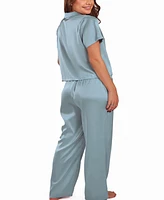 iCollection Women's Satin notch Shirt and Pant Pajama Set