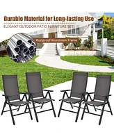 4PCS Patio Folding Dining Chairs Aluminium Adjustable Back