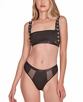 Hauty Women's 2PC Bra and Panty Lingerie Set with Twill Straps Working Silver Buckle