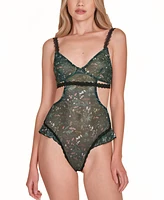Hauty Women's 1PC Flutter Hip Floral Mesh V-Neck Bodysuit Lingerie