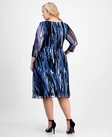 Connected Plus Printed Tie-Waist Sheath Dress