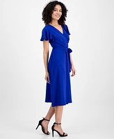 Connected Petite Tie-Waist Flutter-Sleeve Midi Dress