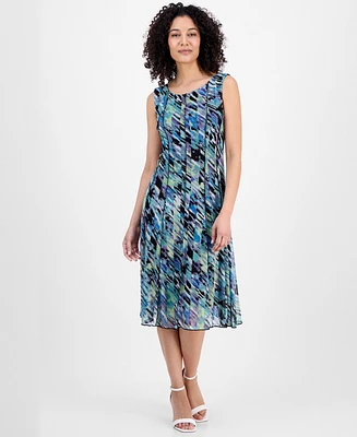 Connected Petite Printed Mesh Sleeveless Midi Dress