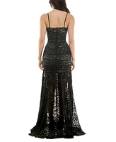 Juniors' Sleeveless Glitter Lace Illusion Gown, Created for Macy's