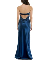Emerald Sundae Juniors' Strapless Drape-Back Satin Gown, Created for Macy's