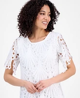 Sandra Darren Petite Eyelet-Embroidered Sheath Dress