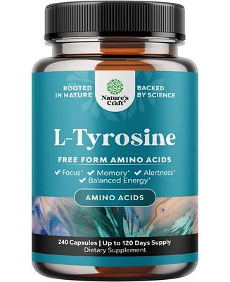 L-Tyrosine Capsule, High Strength L-Tyrosine Supplement for Mental Energy, Mood, Focus, Attention & Cognition, Nature's Craft, 240ct
