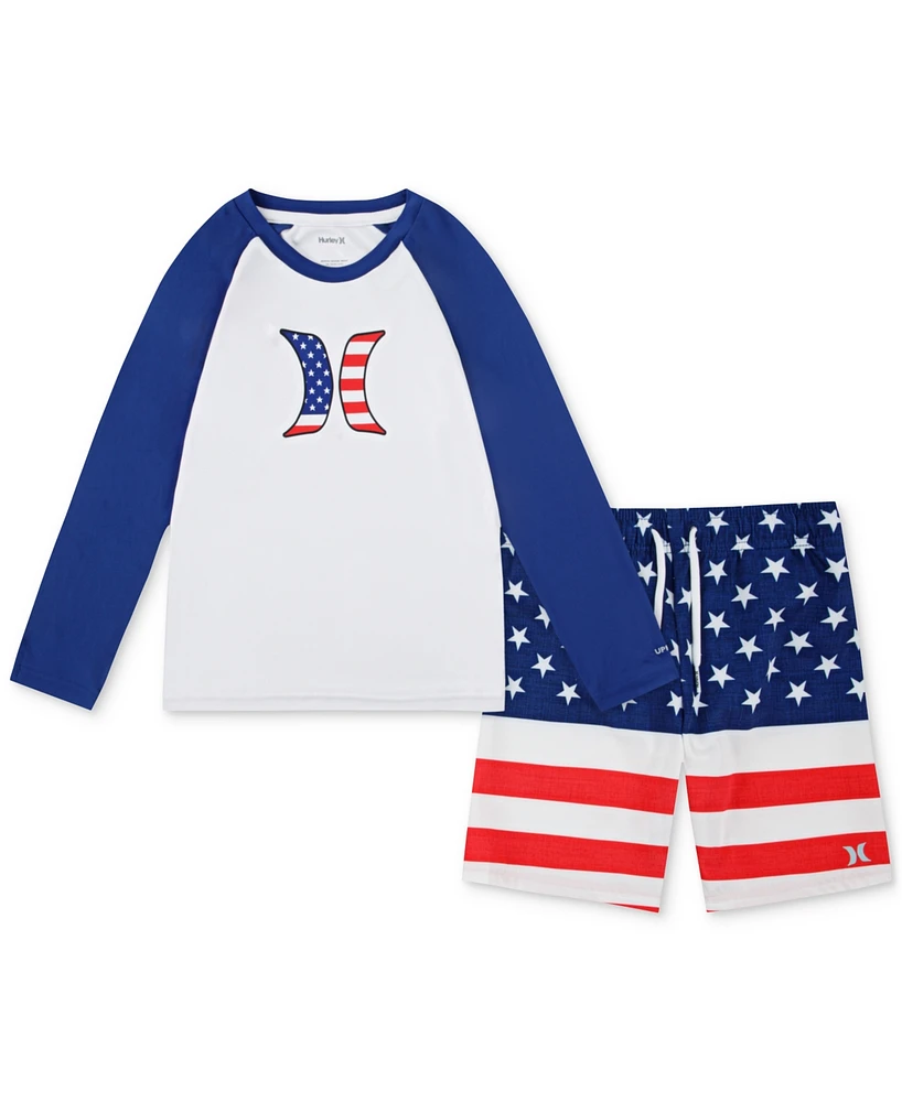 Hurley Toddler Boys Americana Long-Sleeve Swim Top & Shorts, 2 Piece Set