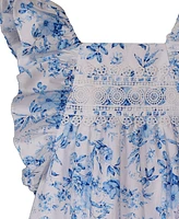 Bonnie Jean Little Girls 2-Piece Toile Pinafore Dress and Matching Hat Set