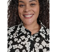 Calvin Klein Plus Cotton Floral Tie-Cuff Shirtdress
