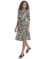 Calvin Klein Petite Cotton Floral Tie-Cuff Shirtdress