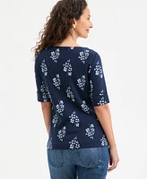 Style & Co Petite Striped Elbow-Sleeve T-Shirt, Exclusively at Macy's