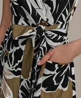 Donna Karan New York Women's Printed Linen-Blend Faux-Wrap Dress