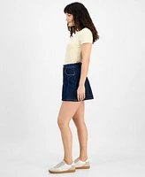 Levis Womens Perfect Graphic Logo Cotton T Shirt Pleated Denim Mini Skirt