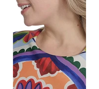 Vince Camuto Plus Placement-Print Cap-Sleeve Midi Dress