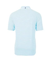Cutter & Buck Men's Light Blue Tulane Green Wave Throwback Logo Virtue Eco Pique Stripe Polo Shirt