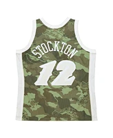 Mitchell & Ness Men's John Stockton Camo Utah Jazz Hardwood Classics 1998/99 Ghost Green Swingman Jersey